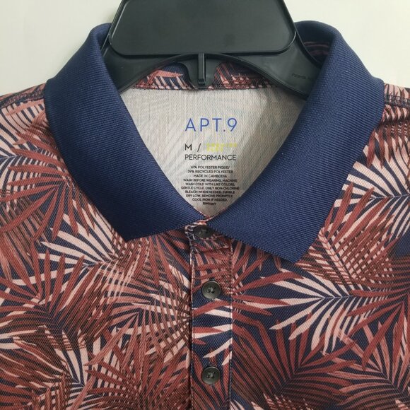 Apt 9 Men M Short Sleeve Hawaiian Premiere Flex Polo Shirt Blue Maroon Pink - Picture 5 of 12